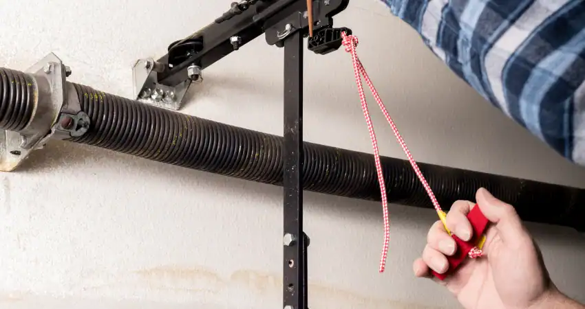man checking garage door spring