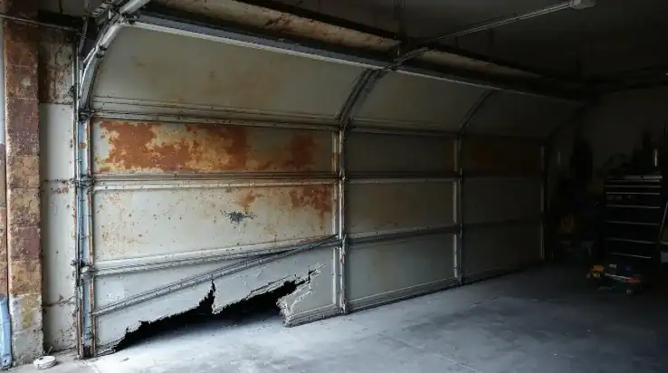 Uneven garage door, indicating a potential issue with the garage door springs,