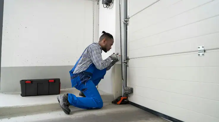 man repairing garage door