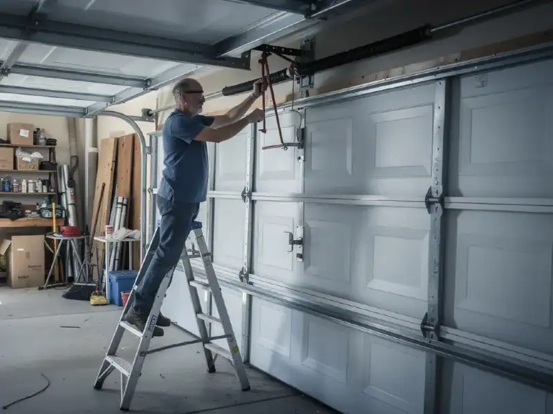 a homeowner engaged in DIY garage door spring replacement