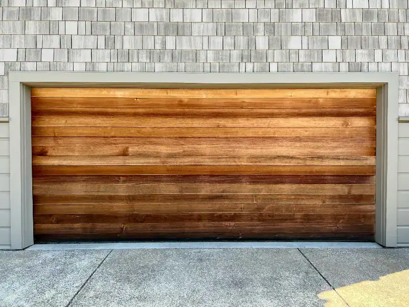 Wood-look modern garage doors