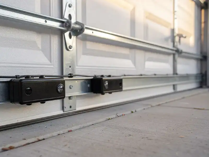 photo-eye sensors installed on a modern garage door
